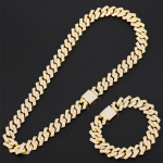 Komplekt Hip Hop Miami Curb Kuuba kett Kaelakee Golden Iced Out kett Rhinestones CZ R&auml;ppar Link H&otilde;beda v&auml;rvi kaelakee Meeste Ehted 8 inch with 18 inch