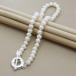 Doteffil 8mm naturaalsete p&auml;rlitega kaelakee 925 h&otilde;bedane nool naistele pulmakihlus moeehted 45cm