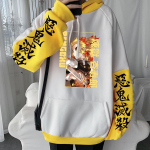 Harajuku Anime Demon Slayer R&otilde;ivad Kyoujurou Rengoku Tr&uuml;kitud kapuutsiga Mehed Naiste Patchwork Pusad Harajuku Unisex dressipluusid XS must