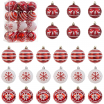 24 tk 60 mm traditsioonilised punased ja valged j&otilde;uluehted, purunemiskindlad j&otilde;ulud j&otilde;ulupuu kaunistamiseks One Size