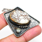 Natural Wild Horse, White Topaz Gemstone 925 Sterling Silver Pendant 2.09 b9w57