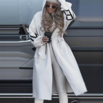 Naiste moe s&uuml;gistalvine kapuutsiga mantel lahtise taskuga pika pikkusega Patchwork Trench Jacket S valge