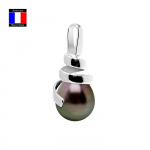 Compagnie G&eacute;n&eacute;rale des Perles - Pendentif SPIRALE - V&eacute;ritable Perle de Tahiti Poire 9-10 mm - Or Blanc 18 Cts - Bijou Femme