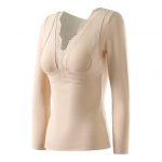 Soojad aluss&auml;rgid sisseehitatud rinnapatjadega DE Samet Kahekihiline Soojus Pikkade varrukatega Pulloverid &Uuml;hev&auml;rvilised Talvised Sise- ja Pealisr&otilde;ivad XXL aprikoosi