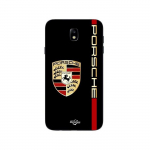 Coque Samsung Galaxy j7 2018 PORSCHE logo rouge et dor&eacute;e fond noir Maniacase