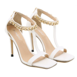 Moodsad 11cm Naiste Stiletto K&otilde;rge Kontsaga Kingad T-rihmaga Sandaalid Gladiator Metallketid Slingback Daami Kontoripeo Kingad Suur Suurus Sandaalid 5 valge