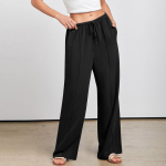 Naiste vabamood &uuml;hev&auml;rvilised puuvillased linased vabaaja p&uuml;ksid laia s&auml;&auml;rega p&uuml;ksid taskutega dressip&uuml;ksid L must