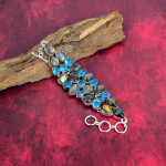 Labradoriit, Sinine Topaas K&auml;ev&otilde;ru V&auml;&auml;riskiviehted, 925 Sterlingh&otilde;be K&auml;ev&otilde;ru, K&auml;sit&ouml;&ouml;ehted S&uuml;nnikivi K&auml;ev&otilde;ru, Kingitus Talle Adjustable With 8 Inches sinine