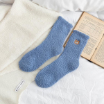 1paar korallifliisist magamissokid Kodusokid Naiste keskmise toruga s&uuml;gis- ja talvine tikandid karu Cute Plus samet Paks soe pikk toru must