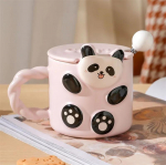 Panda mustriga keraamiline tass kaane ja lusikaga kohvimahla jogurti tass hommikus&ouml;&ouml;gi kaerahelbed piima tee kruus Kontori veetass t&uuml;drukule kingitus 380ml roosa