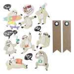 15 stickers 3D Paresseux + 20 &eacute;tiquettes kraft Fanion