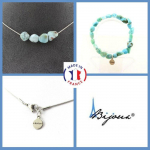 Pierres et Min&eacute;raux. Parure bijoux Bracelet Collier 4 perles Larimar de R&eacute;publique Taille personnalisable.