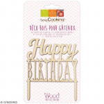 Cake topper en bois - Happy Birthday - 12 x 10 cm