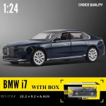 Trendikas simulatsioon 1:24 BMW I7 G70 sulamist automudel koos vitriinkastiga kollektsiooniga Miniatuursed autod Kodu Dekoratiivsed kaunistused Laste M&auml;nguasjad Meeste auto kingitus sinine