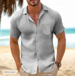 Meeste puuvillane linane meeste l&uuml;hikeste varrukatega s&auml;rgid suvised &uuml;hev&auml;rvilised lahtik&auml;iva kraega vabaaja rannastiilis suures suuruses topid XXXL