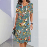 2023. aasta suve naiste kleidid Boheemlas stiilis retro vabaaja tr&uuml;kitud lillelised naiste elegantsed ja stiilsed l&uuml;hikeste varrukatega peokleidid XL