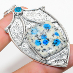 K2 Blue Azurite, Blue Topaz 925 Sterling Silver Jewelry Pendant 2.84 p9r01