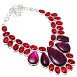 Purple Labradorite, Garnet Handmade 925 Sterling Silver Necklace 18 g3o36