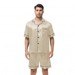 2tk/komplekt Meeste pidžaamakomplekt, rev l&uuml;hikeste varrukatega, &uuml;herealised topsid, elastne v&ouml;&ouml;koht l&uuml;hikesed p&uuml;ksid, &uuml;hev&auml;rvilised satiinist magamisriided S