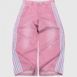 Unisex Streetwear Teksad Y2K Denim P&uuml;ksid Hip Hop Retro Triibulised Tikitud Baggy Teksad Meeste Naiste k&otilde;rge v&ouml;&ouml;kohaga laia s&auml;&auml;rega p&uuml;ksid XXL roosa