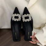 Naiste kingad Kinnise ninaga naiste sussid Mood Kleit Sussid Naiste Kristall-ruudukujuline n&ouml;&ouml;b terava ninaga madala kontsaga sandaalid 35