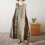 Varrukateta Plus size puuvillane vintage lilleline uus kleit naistele vaba vaba pikk suvekleit L