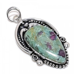 Ruby in Fuchsite Gemstone Ethnic 925 Silver Gift Pendant 2.64 v3f56