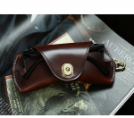 Vintage Ameerika stiilis taimpargitud nahast prillitoos - Kaasaskantav prillihoidja kaelapaelaga meestele/naistele vaarika