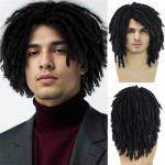 S&uuml;nteetilised punutud parukad 14 tolli l&uuml;hike parukas meestele Afro Bob Ombre pruun heegeldatud keerdjuustega rastapatsid Parukas Naturaalne Rasta