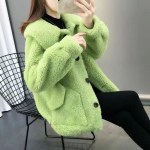 Korea versioon &uuml;hev&auml;rviline karvaga integreeritud lai l&uuml;hike jakk naistele uus talvine nukurkraega kahek&uuml;lgsest fliisist pelleti fliisist mantel 2XL beige