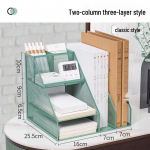 Lauaarvuti metallist dokumendisaht: Mitmekihiline vertikaalne hoiukast laua haldamiseks ja dokumentide organiseerimiseks.