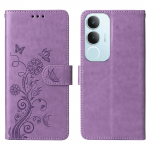 For vivo Y29 5G/Y19s 4G Leather Case Butterfly Floral Imprint Wallet Stand Cover Purple