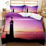 Majakas tekikott Ookeani tekikott Nautical tekikott Sunset Nature kaheinimesevoodiga, King-size pol&uuml;estrist voodipesukomplekt EU single(135x200cm)