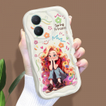 Armas koomiksimustriga kreemjas tekstuuriga korpus, lainelise servaga pehme silikoonkaanega telefoni&uuml;mbris Vivo jaoks Vivo Y27 5G