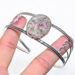 Natural Cobalt Calcite Gemstone 925 Sterling Silver Cuff Bangle Adjustable o7p42