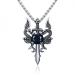 Titaanist terasest draakoni kaelakee, topeltdraakoni retro meeste domineeriv ja trendikas meeste punase ja valge tsirkooniga inkrusteeritud ripats 50CM(Necklace Size)
