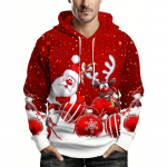 J&otilde;uluteemaline graafiline meeste mood 3D-tr&uuml;kid punane kapuutsiga pusa t&auml;navamood kapuutsiga pusad kapuutsiga esitaskuga disainerpusa dressipluus L