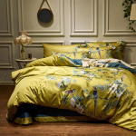 Luksuslik 600TC Egiptuse puuvillane voodipesukomplekt, lindude, taimede ja lillede muster, digitaaltr&uuml;kk, tekikott, voodilina, pinguldatud lina, padjap&uuml;&uuml;r Bed Sheet Style&Queen Size 4pcs