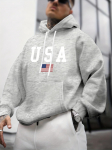 Meeste s&uuml;gisene ja talvine vabaaja mood lahtine Ameerika lipuga graafilise prindiga pikkade varrukatega kapuutsiga dressipluus soe pullover S