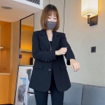 Kevadine korea avara naiste mantel, must mood bleiserid, s&auml;lgulised kontorinaised pikkade varrukatega pidulikud jakid M