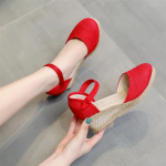 Espadrillid Kiilkontsaga Naiste Sandaalid Suvi Uus Sisse Tulnud Daamide Mugavad Vabaaja Kingad Peosandaalid Jalatsid Zapatillas Mujer Suvi 34 punane
