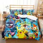 Pokemoni multikas anime voodipesukomplekt Kawaii Pikachu Gengar Eevee Charizard Tekikate Tekikate Padjap&uuml;&uuml;r Laste voodikomplekt &Uuml;heinimesevoodi Kuninglik suurus EU Twin 135x200cm blue