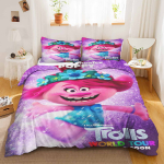 Trollide voodipesukomplekt, tekikott, 3D, laste voodipesukomplekt, 3-osaline, 1 tekikott, kuningasuuruses 90X200CM pink