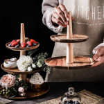 Retro puidust Dim Sum Rack puuviljataldrik t&auml;ispuidust koogitaldrik Loominguline mitmekihiline magustoidulaud, kandik toiduv&auml;ljapanek Oak-2