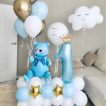 45 tk kroon number 1 &otilde;hupall sinine. Karu &otilde;hupallide komplekt beebipoisile 1. s&uuml;nnip&auml;evaks Globos Baby Shower as the picture