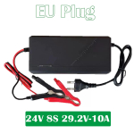 LiFePo4 Laadija 12V 24V 5A 10A Autopistiku Laadija 110-220V Nutikas Akulaadija 14.6V 29.2V Kiirlaadija Autole Kiirlaadimine Alligaatoriklambriga 29.2V 10A must