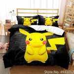 3D Anime Pikachu Voodipesu Komplekt Tekikott Tekikoti Kate Padjap&uuml;&uuml;r Kahekohaline Queen King Suurus Beebi Laps Laste Magamistuba Kodutekstiilid 150*200cm 3pcs