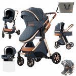 Poussette 3 en 1 B&eacute;b&eacute; Combin&eacute;e Si&egrave;ge-Auto Nacelle Trio R&eacute;versible R&eacute;glable Haute Qualit&eacute; Roues increvables Canne bleu.Bazarland30 sinine
