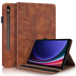 Samsung Galaxy Tab S10 FE Plus'i &uuml;mbris 13,1-tollisele, reljeefne puu, PU-nahast klappkate Coque Galaxy Tab S10 FE Plus'i &uuml;mbrise Funda jaoks S10 FE Plus 13.1inch pruun
