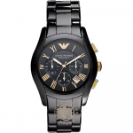 Emporio Armani Valente suur must keraamiline meeste kronograafiga kvartskell AR1410 must